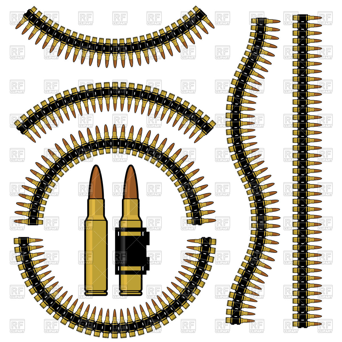 1200x1200 Bullet And Machinegun Cartridge Belt In Different Shapes Vector