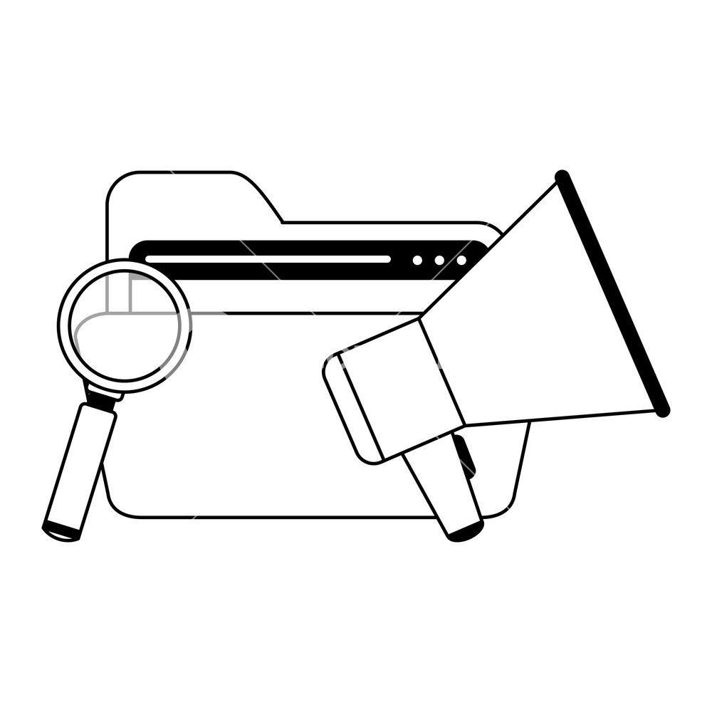 1000x1000 Business And Office Folder With Magnifying Glass And Bullhorn