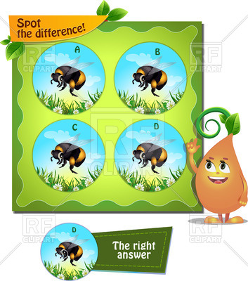 353x400 Visual Game For Children Task Spot Difference Bumblebee Vector