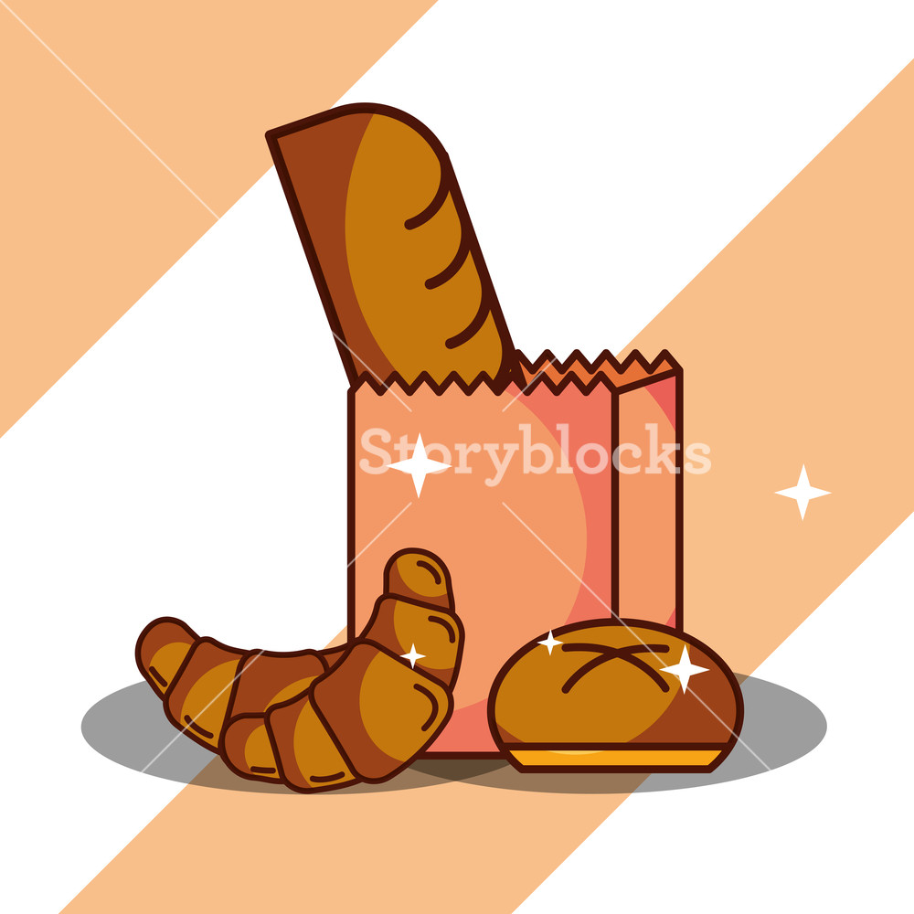 1000x1000 Paper Bag Bakery Fresh Bread Croissant And Bun Bread Vector