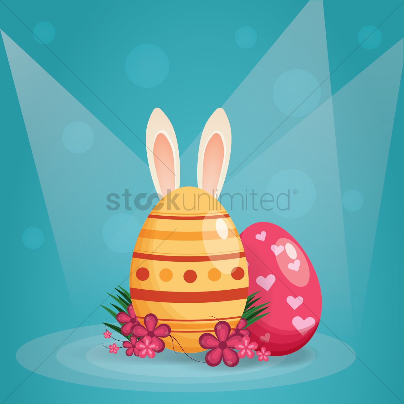 1300x1300 Easter Eggs And Bunny Ears Vector Image