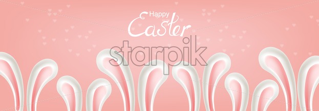 623x218 Easter Rabbit Ears Vector Poster Holiday Card Pink Background