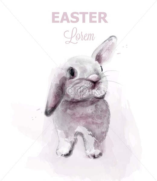 520x600 Easter Bunny Rabbit Vector Cute Pet Holiday Card Isolated