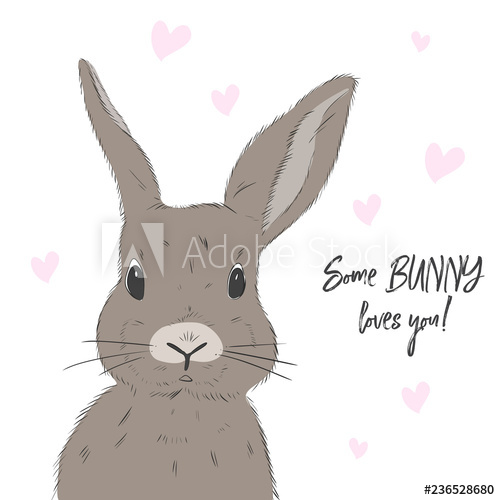 500x500 Cute Rabbit With Love You Text Bunny Vector Illustration Cartoon