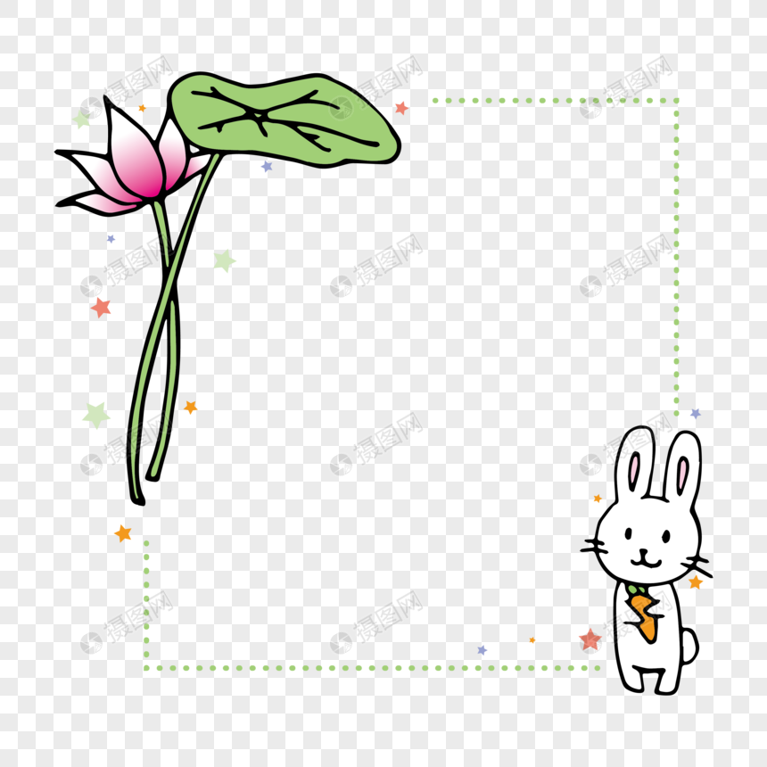860x860 Summer Lotus Cute Bunny Vector Border Png Image Picture Free