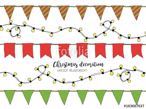 500x375 Colorful Hand Drawn Doodle Bunting Banners, Christmas Lights