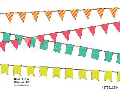 500x375 Hand Drawn Colorful Doodle Bunting Banners Set For Decoration