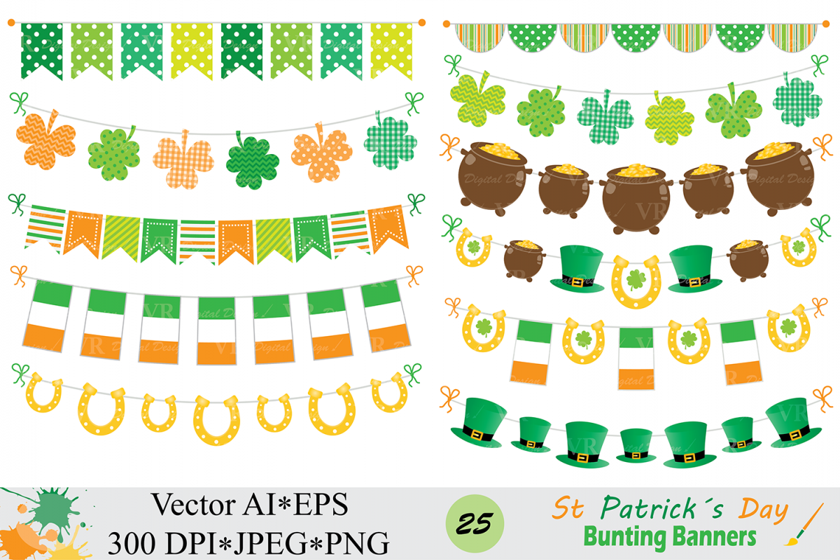 1200x800 St Patrick`s Day Bunting Banner Clipart Irish Orange And Green
