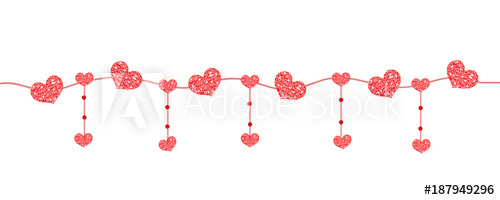500x200 Happy Valentine's Day Banner With Hearts Made Of Glitter