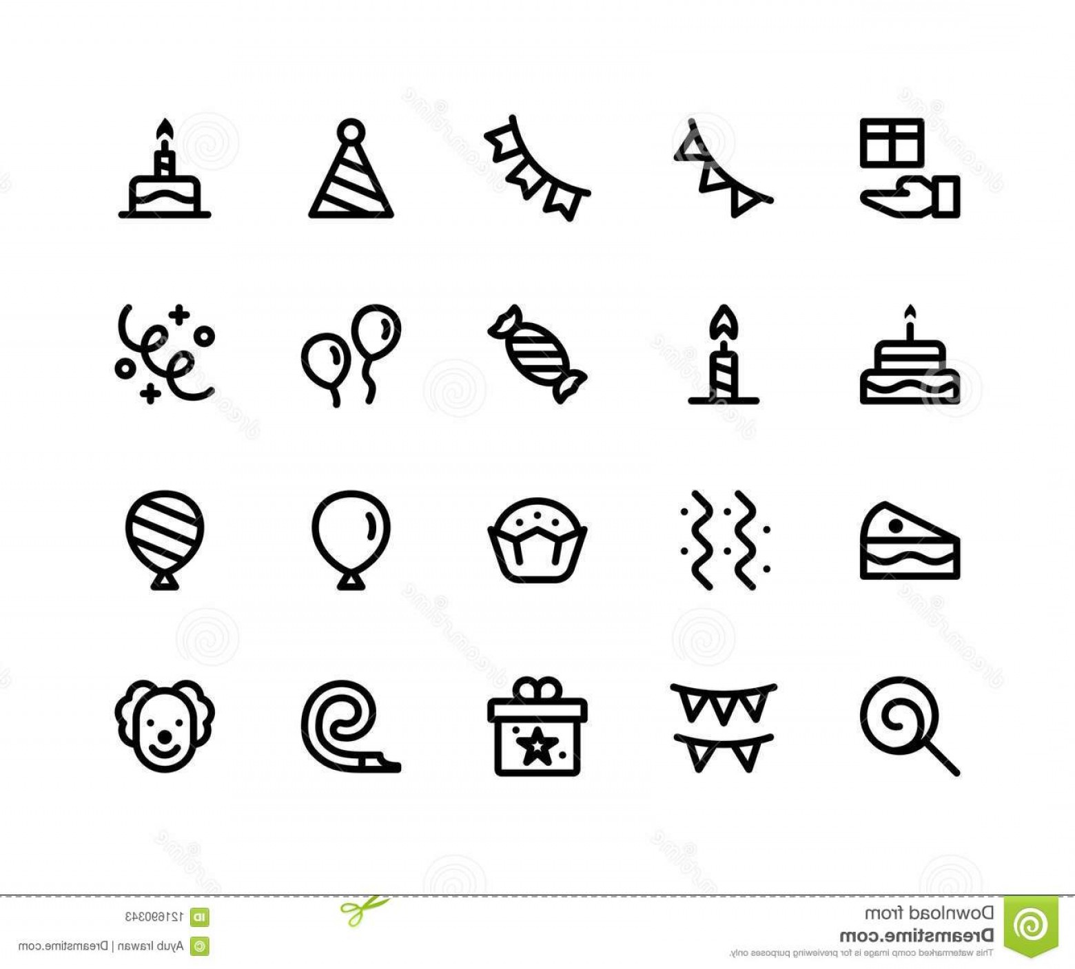1560x1407 Birthday Line Icons Simple Set Camping Related Vector Contains