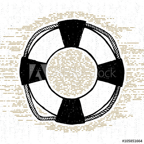 500x500 Hand Drawn Textured Icon With Life Buoy Vector Illustration