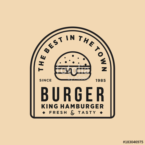 500x500 Vintage Burger King Shop Vector Logo Illustration Emblem Stock