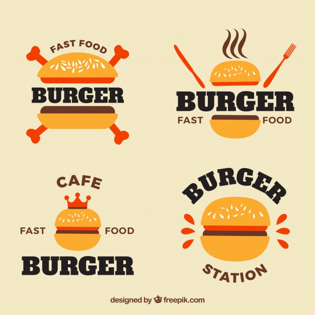 626x626 Assortment Of Flat Burger Logos Vector Free Download