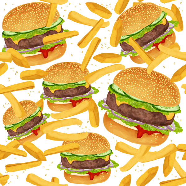 600x600 Burger And Fries Seamless Pattern Vector Free Download