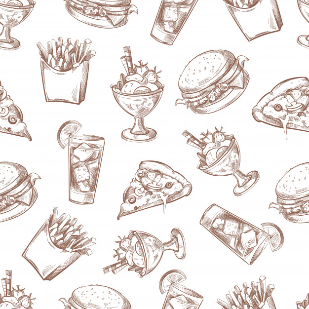 626x626 Fast Food Vector Seamless Background, Menu Pattern For Your