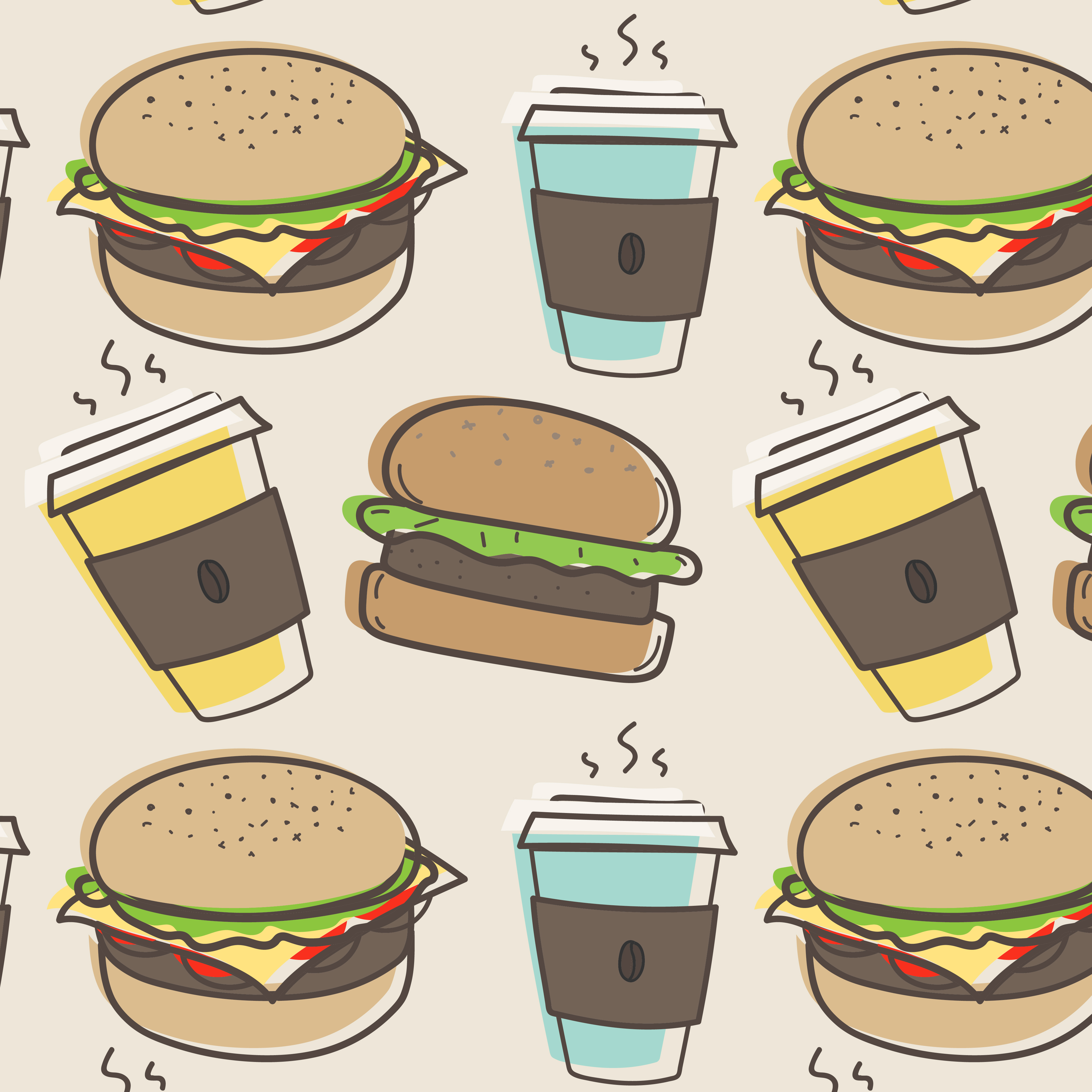 4000x4000 Hand Drawn Fast Food And Burgers Pattern Background Vector