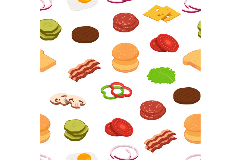 800x533 Vector Isometric Burger Ingredients Pattern Background