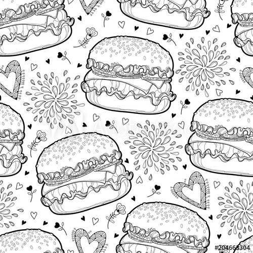 500x500 Vector Seamless Pattern With Outline Cheeseburger Or Burger