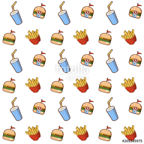 500x500 Fast Food Pattern Flat Cartoon Icons Design Burger, Fries, Drink
