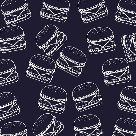 450x450 White Line Burger Fast Food Seamless Pattern Vector Illustration