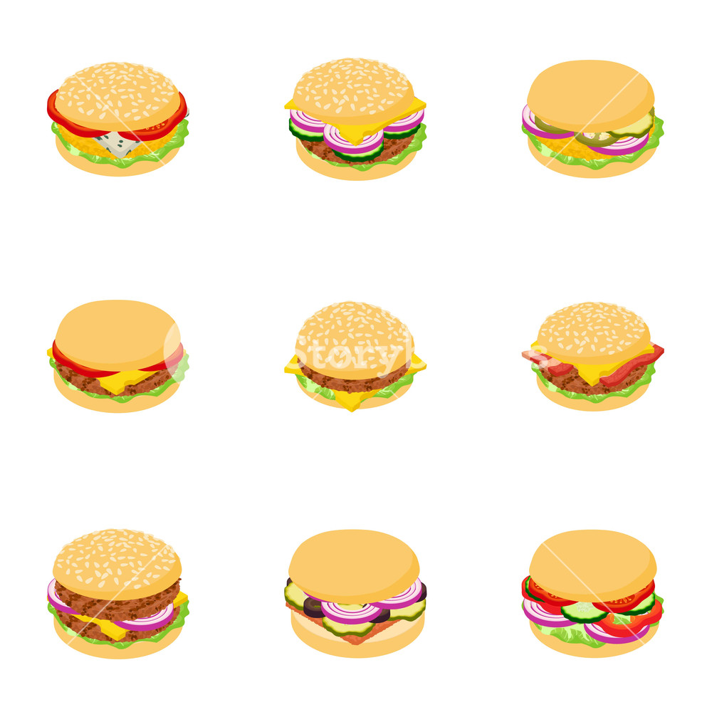 1000x1000 Burger Icons Set Cartoon Set Of Burger Vector Icons For Web