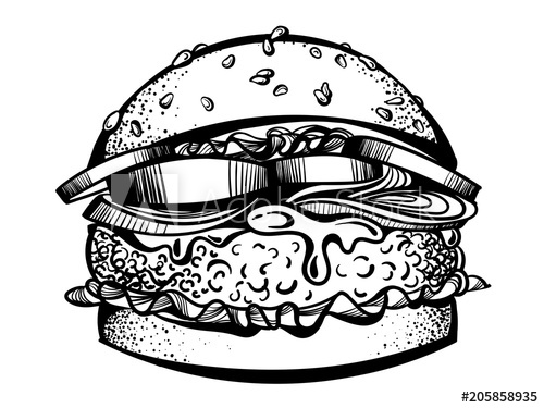 500x375 Burger Vector Illustration Hand Drawn Graphic Style Hipster