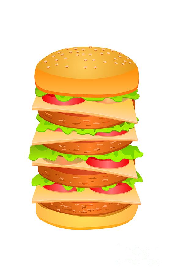 562x900 Towering Big Patty Burger Vector Digital Art