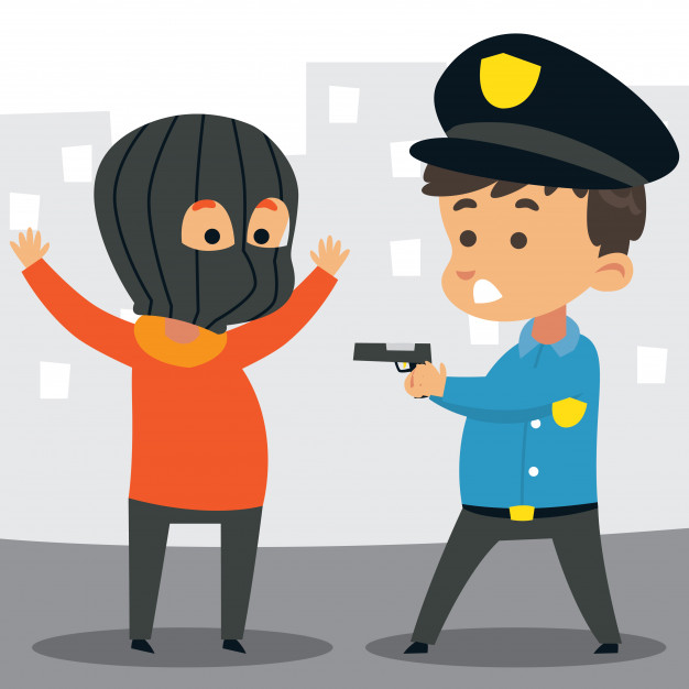 626x626 Cute Little Police Officer Catching A Burglar Vector Premium