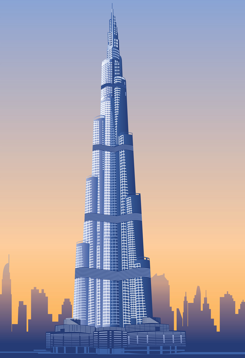 Burj Khalifa Vector Art, Dubai Highest Skyscraper 850x1240 Burj Khalifa Vector Art, Dubai Highest Skyscraper