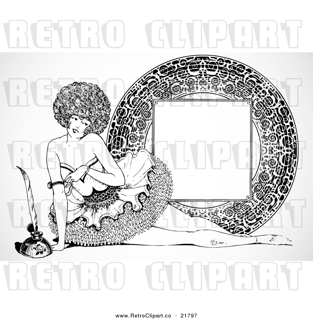 1024x1044 Vector Clipart Of A Retro Burlesque Woman Beside Blank Frame