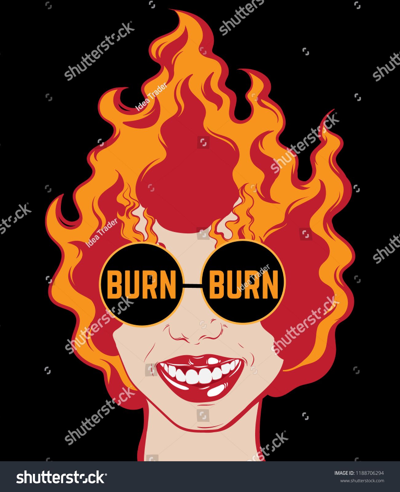 1301x1600 Burn Vector Hand Drawn Illustration Of Girl With Fire Istead Hair