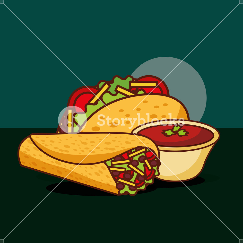 1000x1000 Mexican Food Traditional Taco And Burrito Vector Illustration