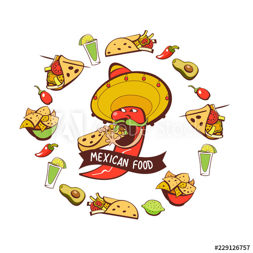 500x500 Red Chili Eats Burritos Mexican Food A Set Of Popular Mexican