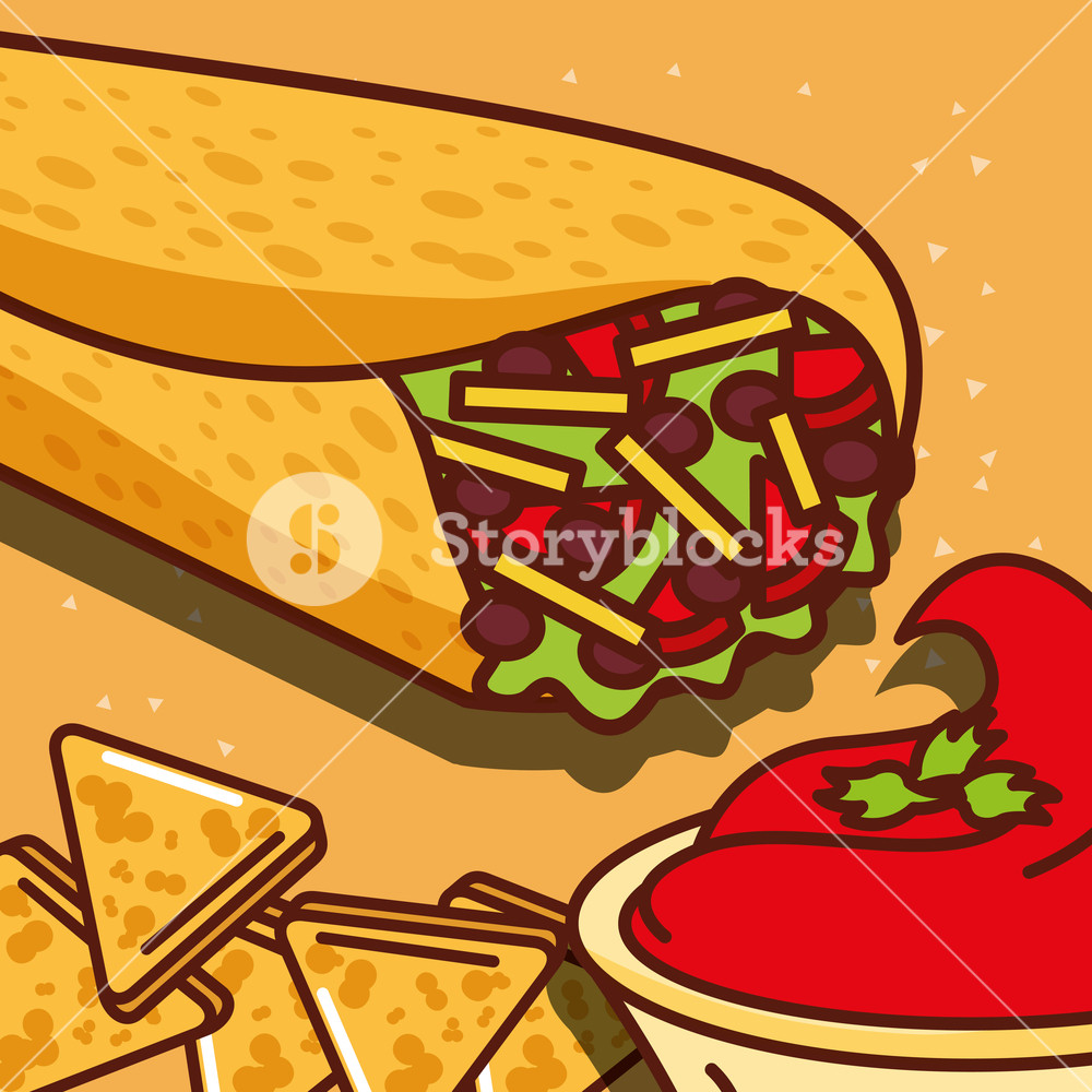 1000x1000 Burritos And Snack Nachos Tomato Sauce Mexican Food Vector