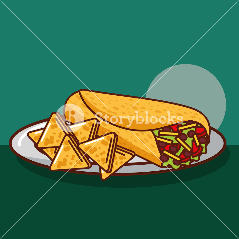 1000x1000 Delicious Burritos And Nacho In Plate Mexican Food Vector