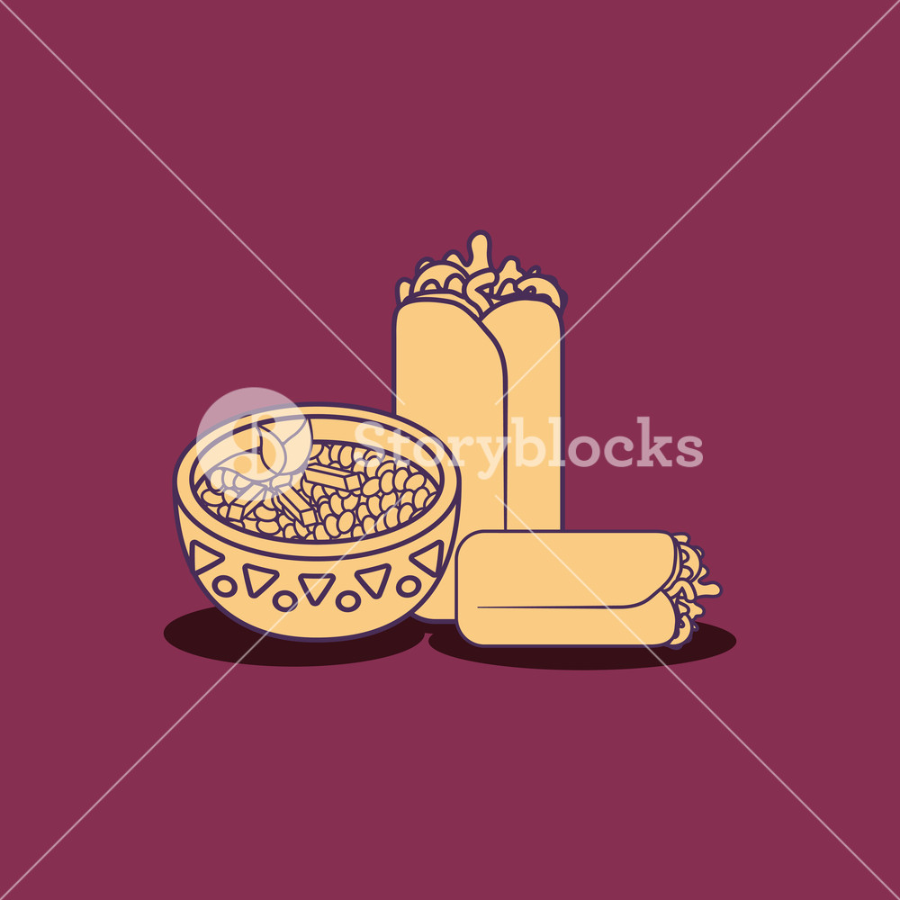 1000x1000 Mexican Burritos And Sauce Bowls Over Purple Background, Colorful