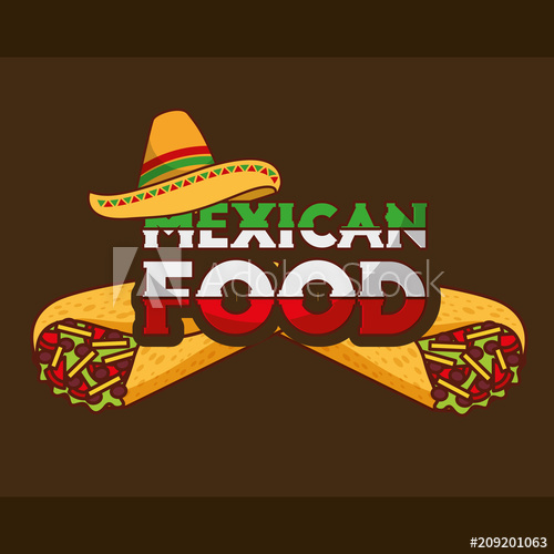 500x500 Tasty Burritos And Hat Mexican Food Poster Vector Illustration