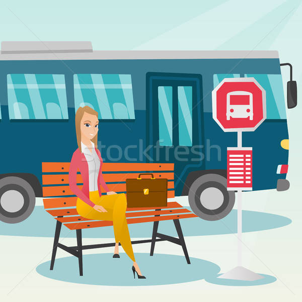 600x600 Caucasian Woman Waiting For A Bus