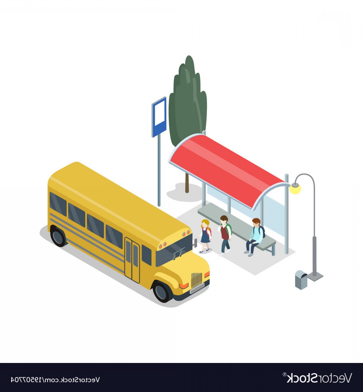 1200x1296 School Bus Stop Isometric D Icon Vector Geekchicpro