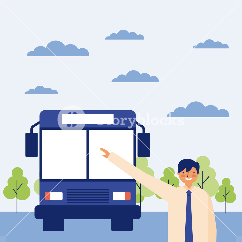 1000x1000 Daily Routine In The Bus Stop Vector Illustration Royalty Free