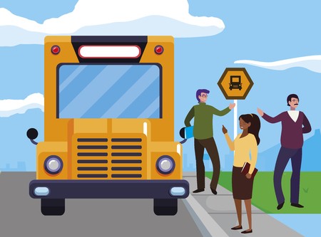 450x333 Interracial Teachers Group In Bus Stop Vector Illustration Design