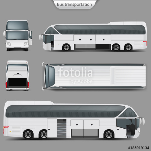 Realistic Vector White Coach Bus Mockup, Rear, Front, Top, Side 500x500 Realistic Vector White Coach Bus Mockup, Rear, Front, Top, Side