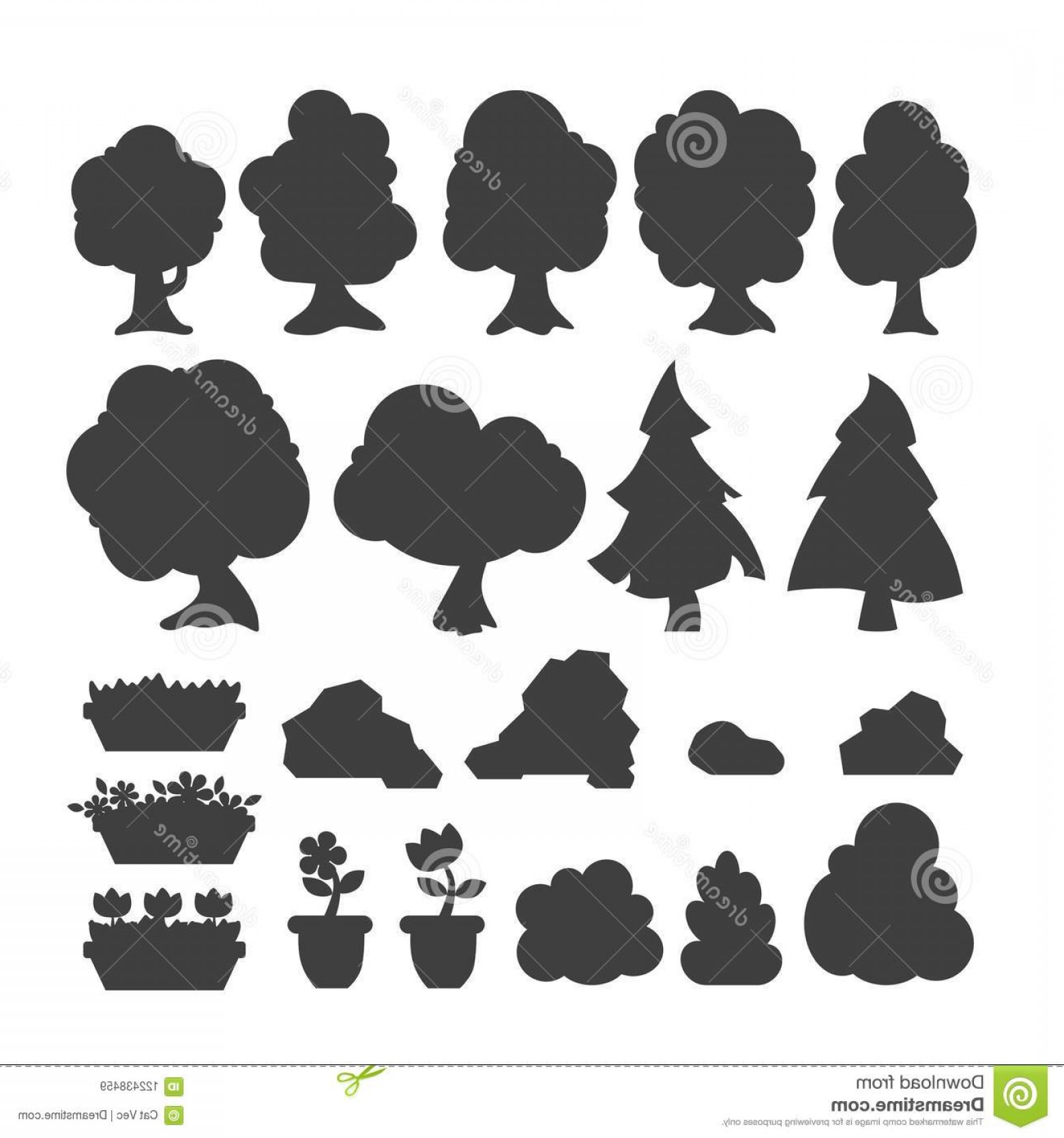 Garden Trees Vector Silhouette Flowers Grass Game Park Elements 1560x1668 Garden Trees Vector Silhouette Flowers Grass Game Park Elements
