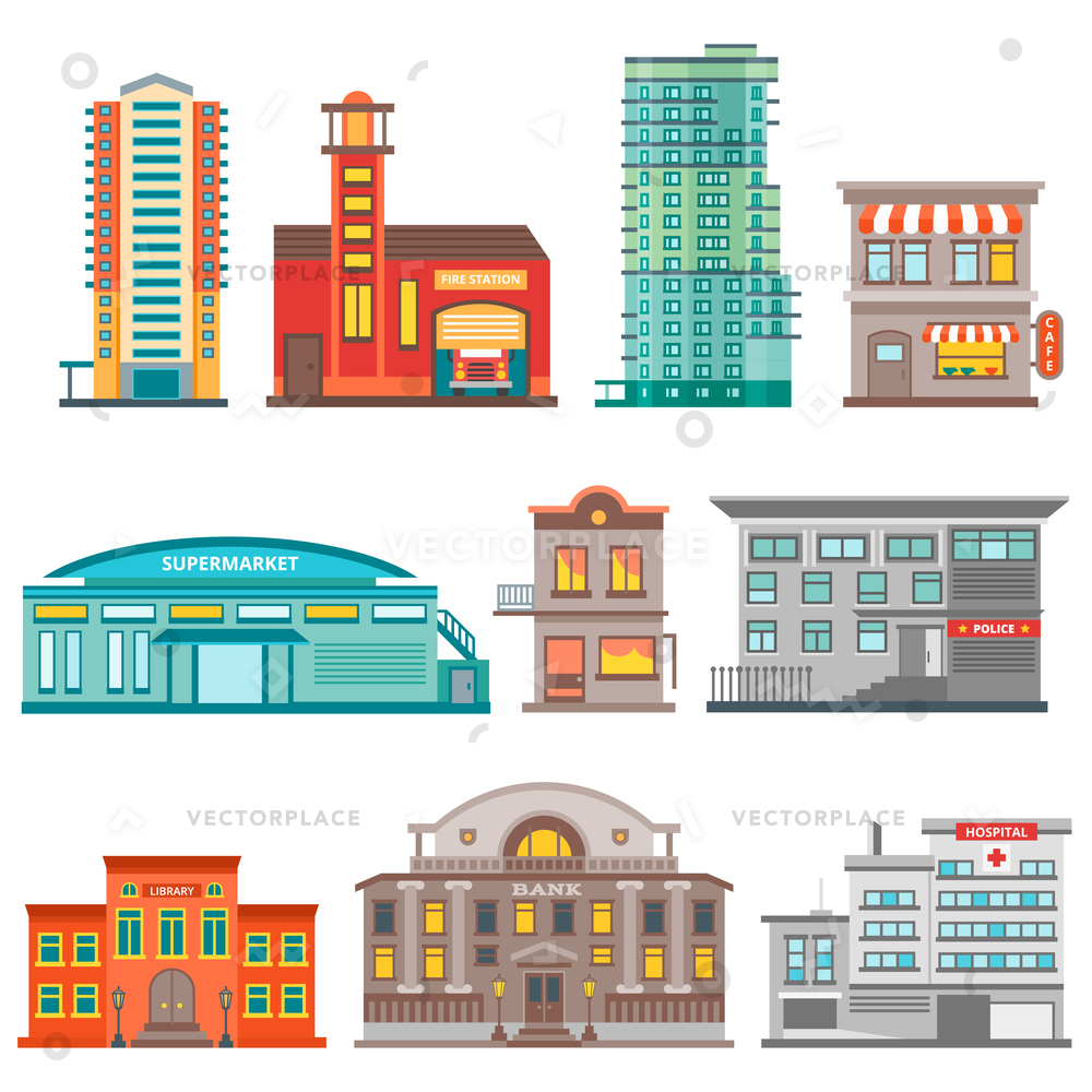 Isolated City Buildings Icon Set Different Vector Illustration 1000x1000 Isolated City Buildings Icon Set Different Vector Illustration