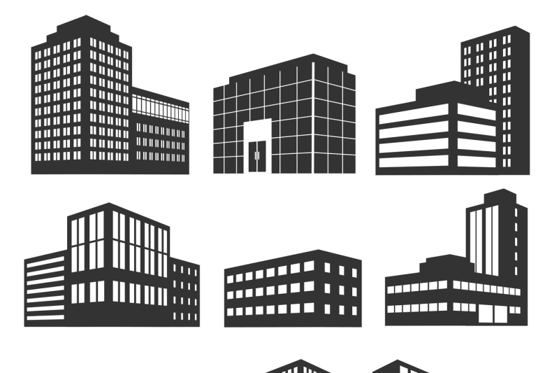 Modern Business Buildings Black Vector Icons Isolated On White 800x533 Modern Business Buildings Black Vector Icons Isolated On White