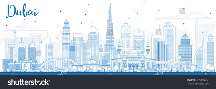 Vector Building Outline Dubai Uae Skyline With Blue Buildings 736x306 Vector Building Outline Dubai Uae Skyline With Blue Buildings
