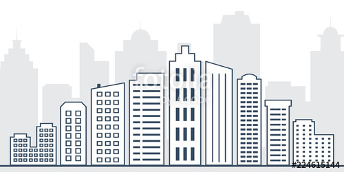500x250 Thin Line Cityscape Urban Landscape With Business Buildings
