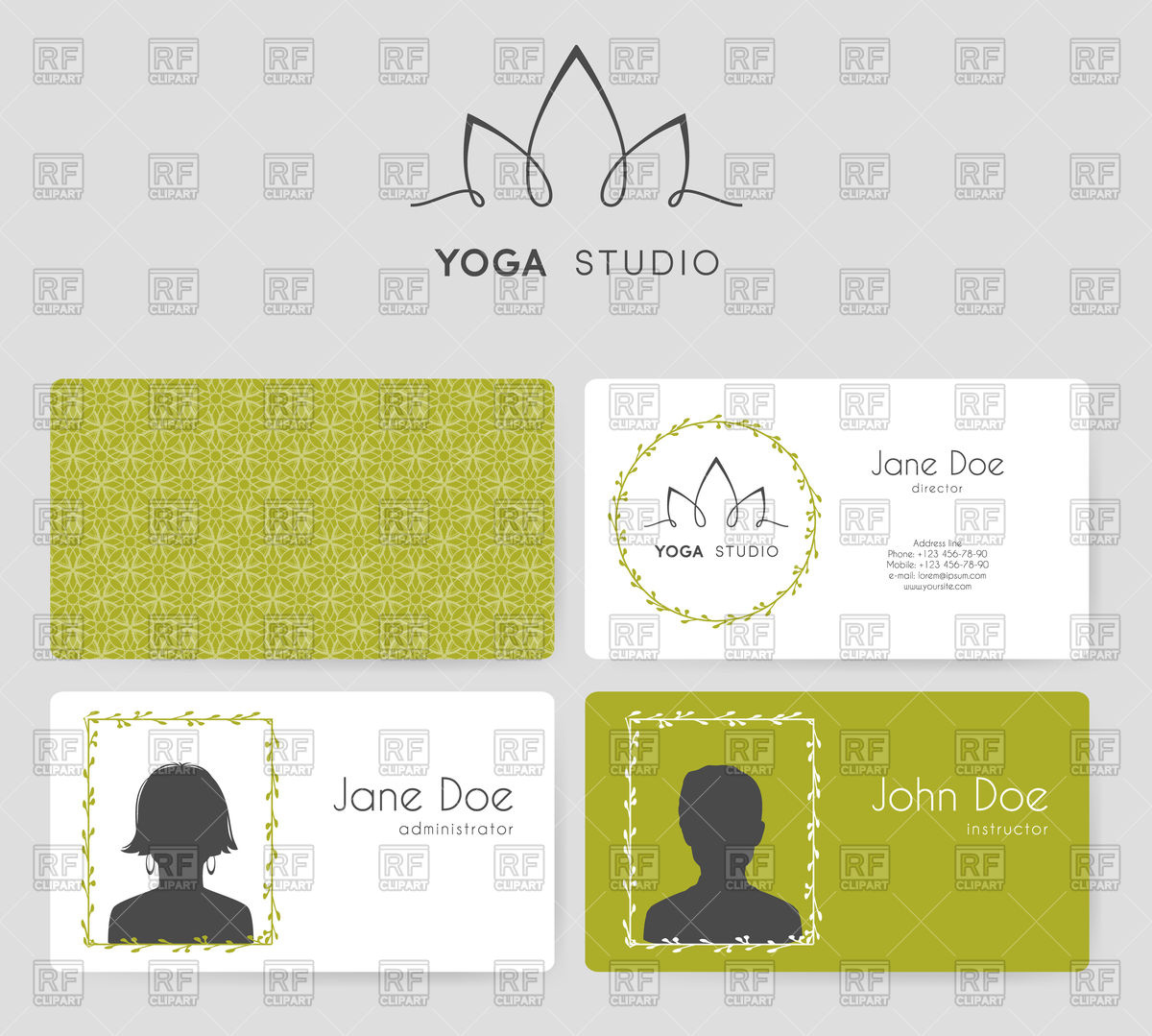 Green Business Cards With Yoga Symbols Vector Image Of Objects 1200x1079 Green Business Cards With Yoga Symbols Vector Image Of Objects