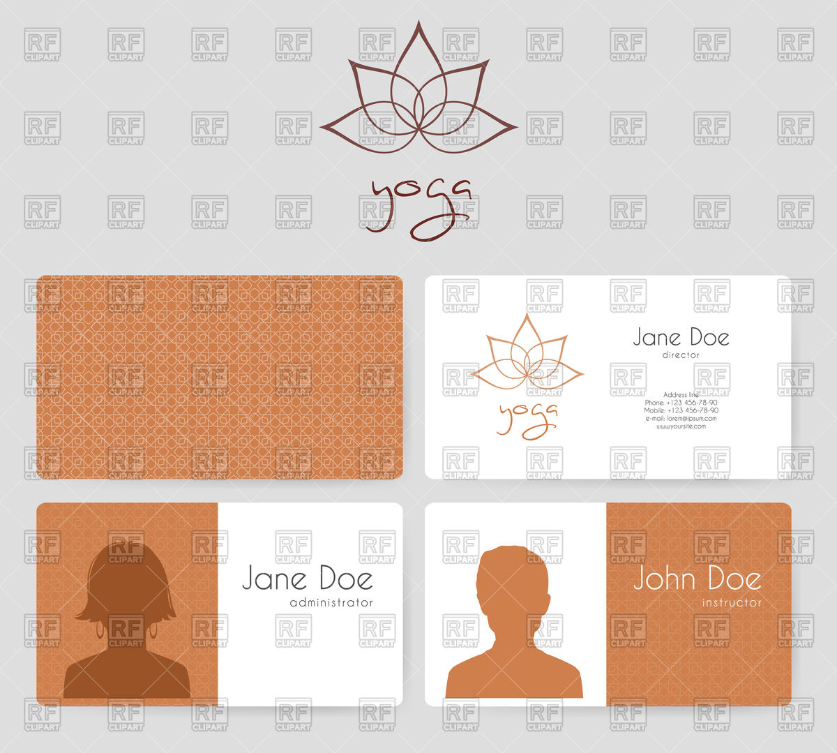 Brown Business Cards With Yoga Symbols Vector Image Of Objects 1200x1079 Brown Business Cards With Yoga Symbols Vector Image Of Objects