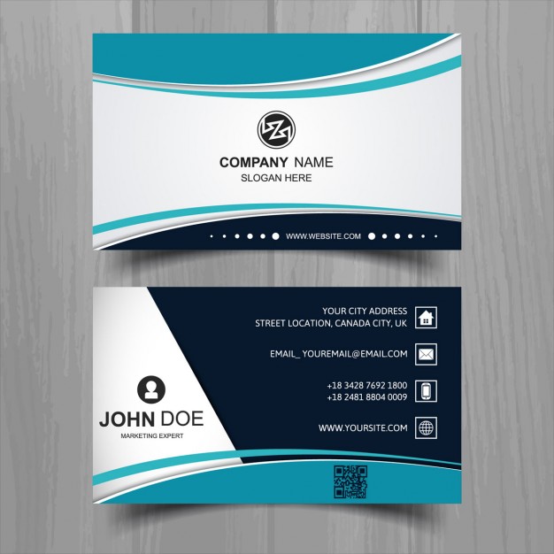 626x626 Modern Business Card With Turquoise Wavy Shapes Vector Free Download